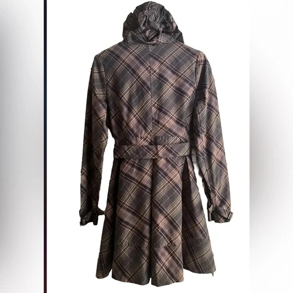 Anthropologie Elevenses Brown Puckered plaid trench coat jacket size 6 - Picture 5 of 9